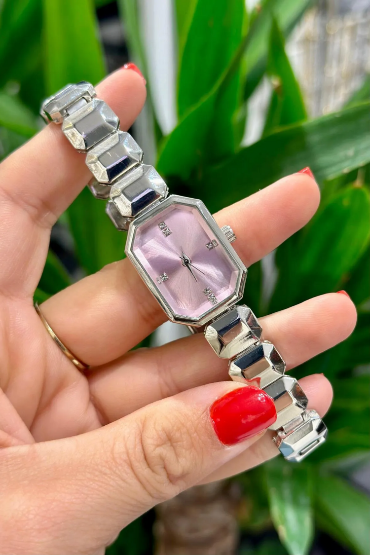 Swalora Crystal Garden Pembe Saat Gümüş Metal Kordon