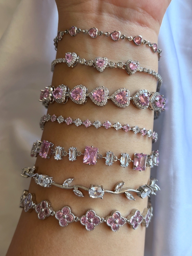 pembe beyaz taşlı silver bileklik
