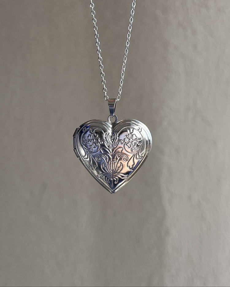 çelik kalp kapaklı silver kolye