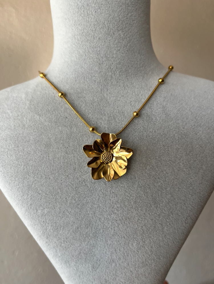 çelik hibiscus çiçeği gold kolye