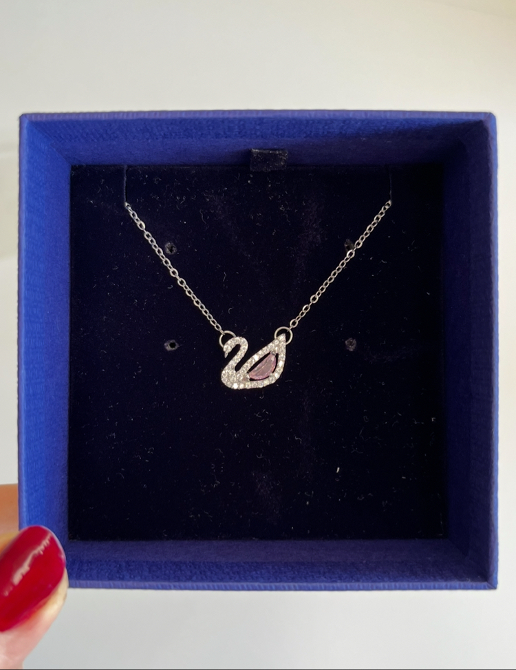 çelik pembe taşlı silver kuğu kolye