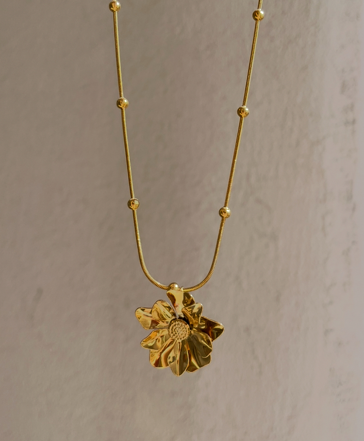 çelik hibiscus çiçeği gold kolye