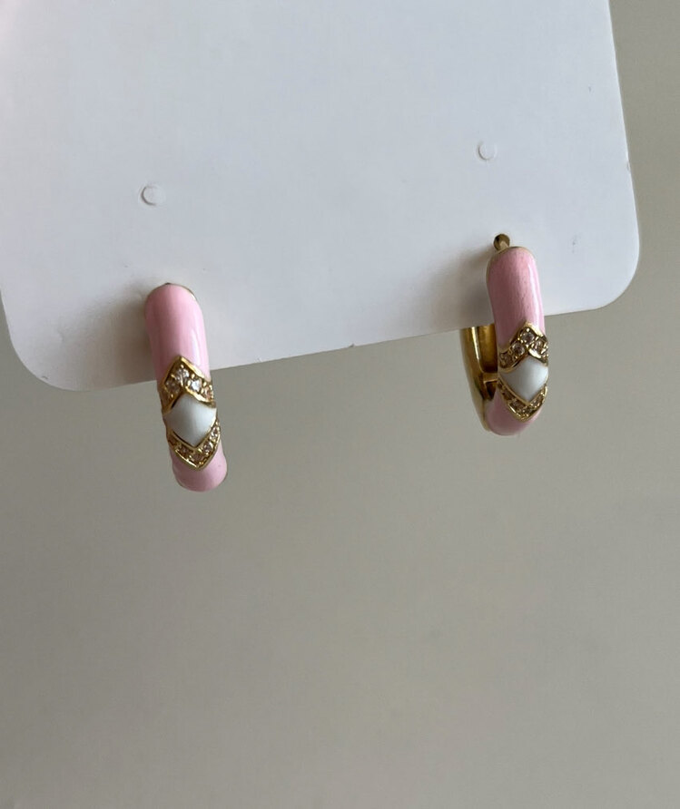 çelik pembe mineli halka küpe