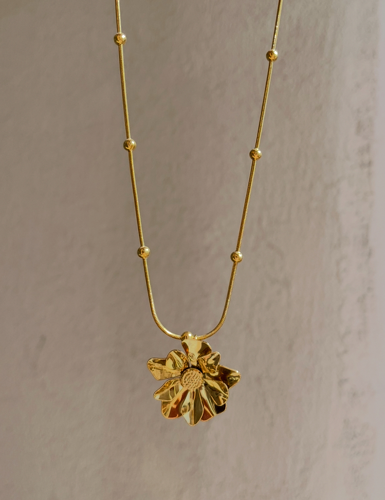 çelik hibiscus çiçeği gold kolye