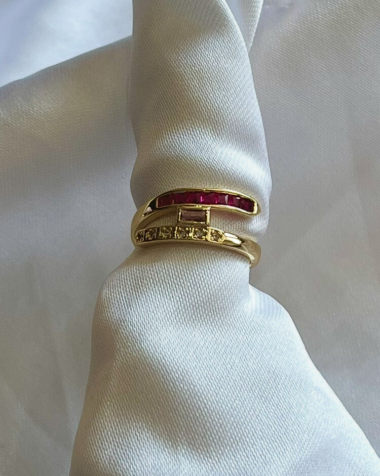 vip kaplama pembe taşlı gold ayarlanabilir yüzük