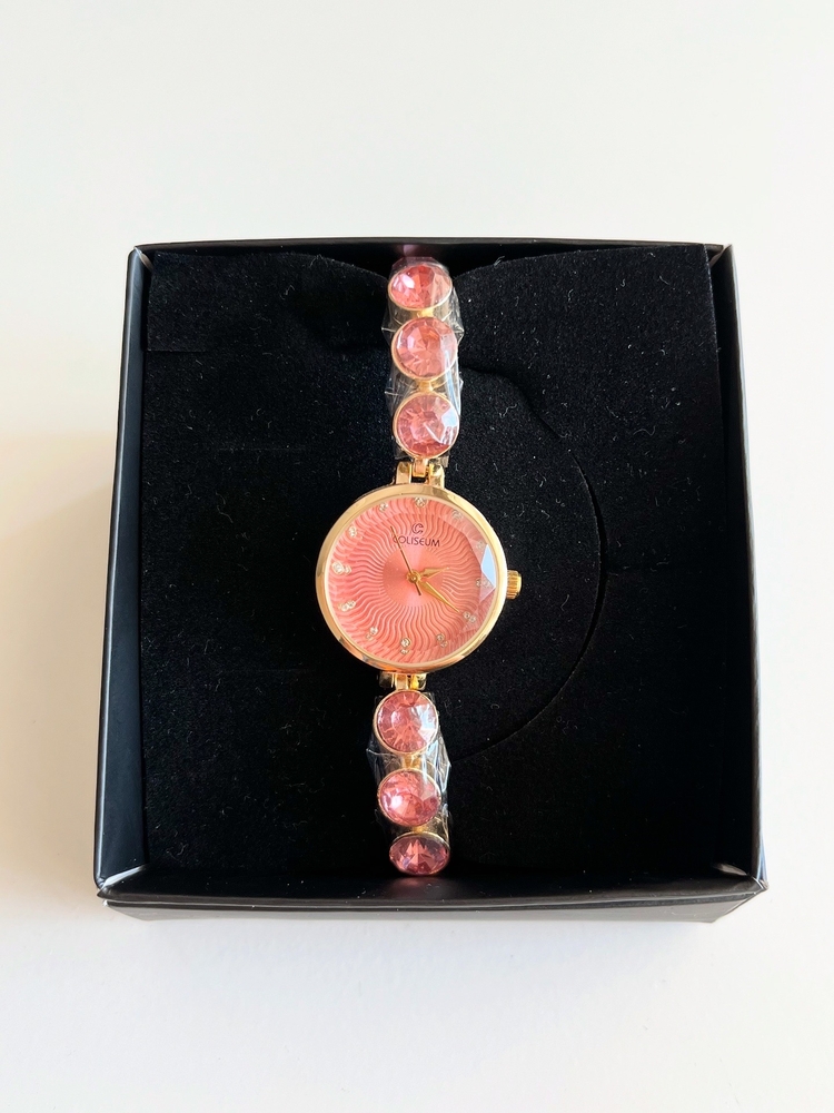 çelik pembe taşlı gold saat