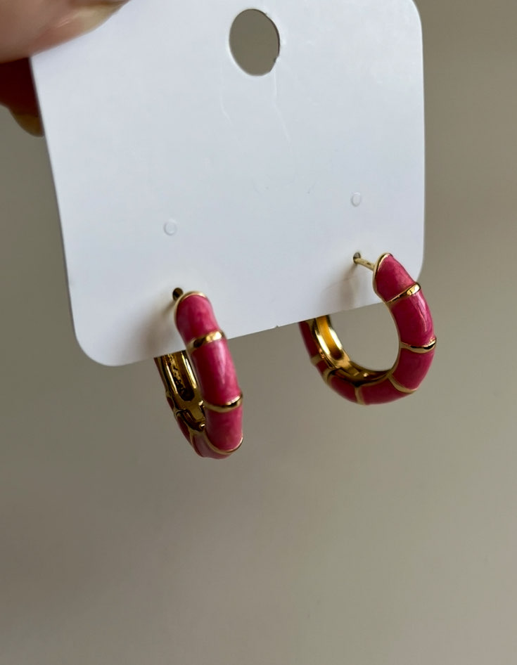 çelik pembe mineli halka küpe