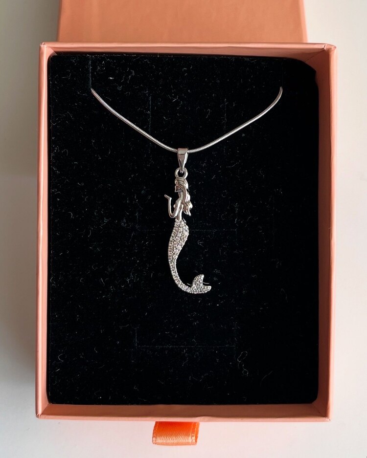 çelik deniz kızı silver taşlı kolye