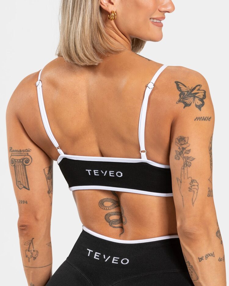 Teveo Siyah Kontrast Biyeli Seamless Spor Bra - Ayarlanabilir Askılı Şık Tasarım