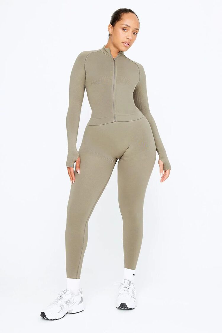 TALA Seamless Zip Up Spor Ceket - Taupe
