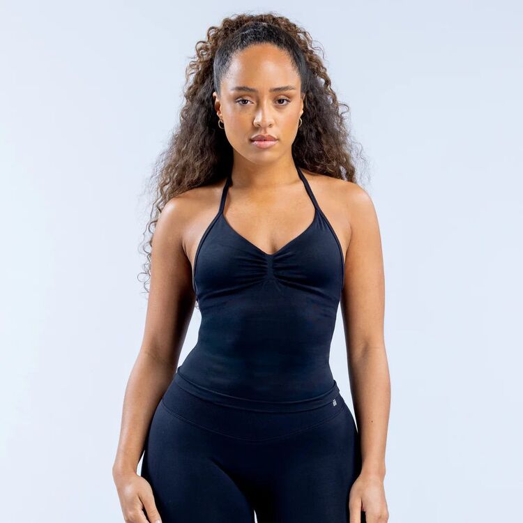 DFYNE Ruched Halter Neck Tank - Siyah