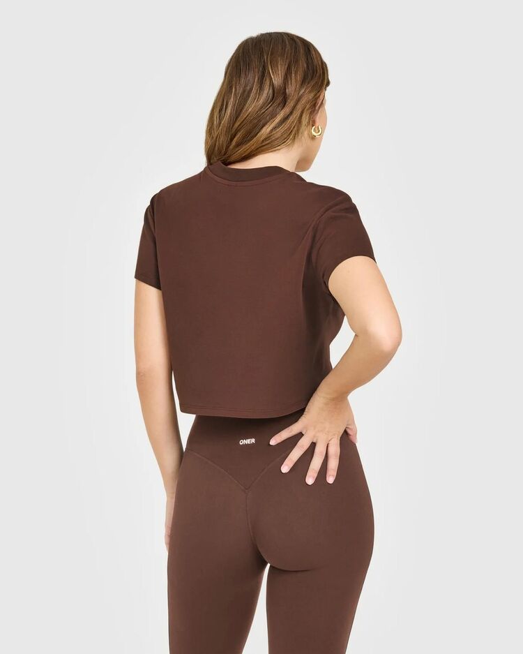 Oner Active Kahverengi Kısa Kollu Crop Top - Sportif Şıklık