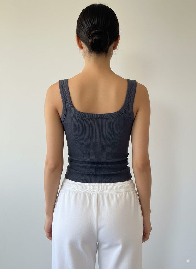 Nocturne Kare Yaka Rib Detaylı Siyah Tank Top