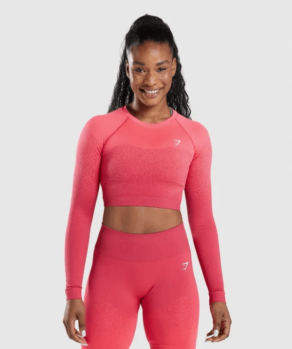 Gymshark Seamless Long Sleeve Crop - Hot Coral