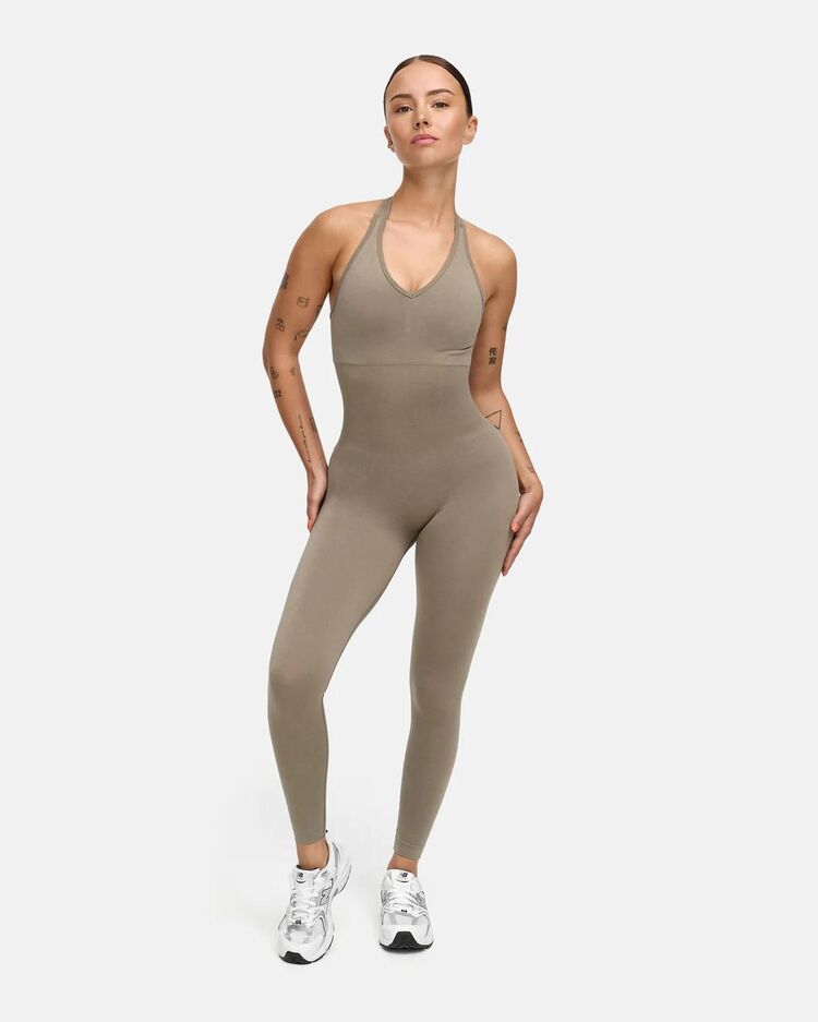 OACE Halter Yaka Uzun Seamless Fitness Tulum - Toprak Beji