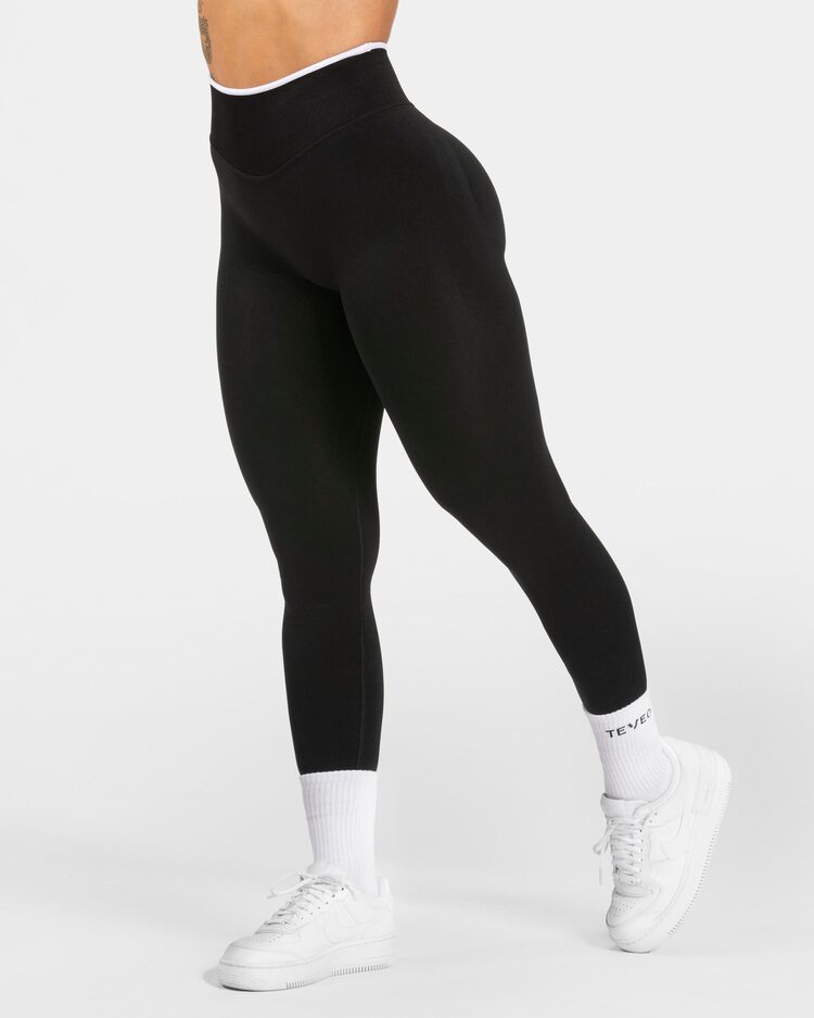 Teveo Siyah Seamless Tayt - Logo Detaylı