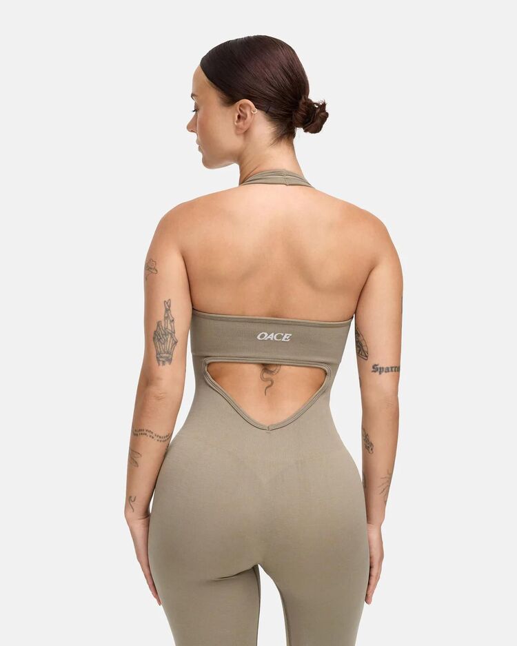 OACE Halter Yaka Uzun Seamless Fitness Tulum - Toprak Beji