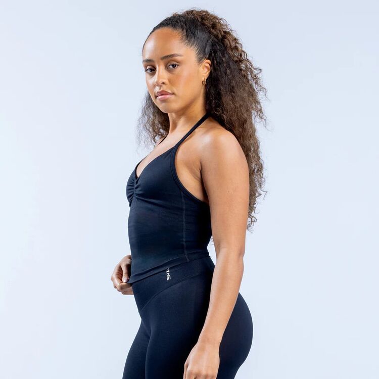 DFYNE Ruched Halter Neck Tank - Siyah