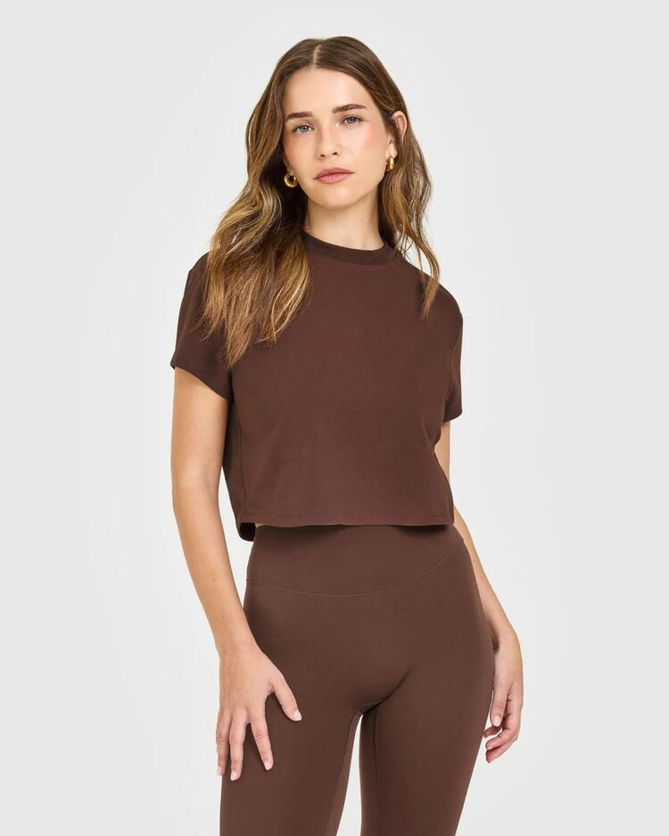 Oner Active Kahverengi Kısa Kollu Crop Top - Sportif Şıklık