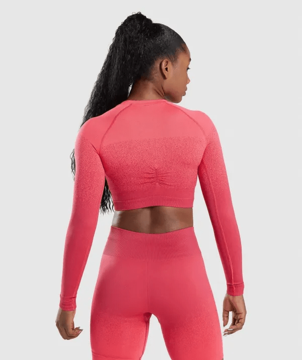 Gymshark Seamless Long Sleeve Crop - Hot Coral