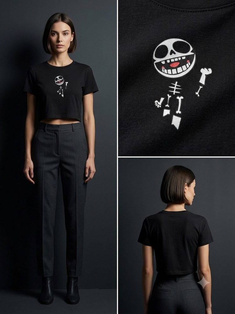 Gorillaz İkonik Kuru Kafa Crop Top T-Shirt