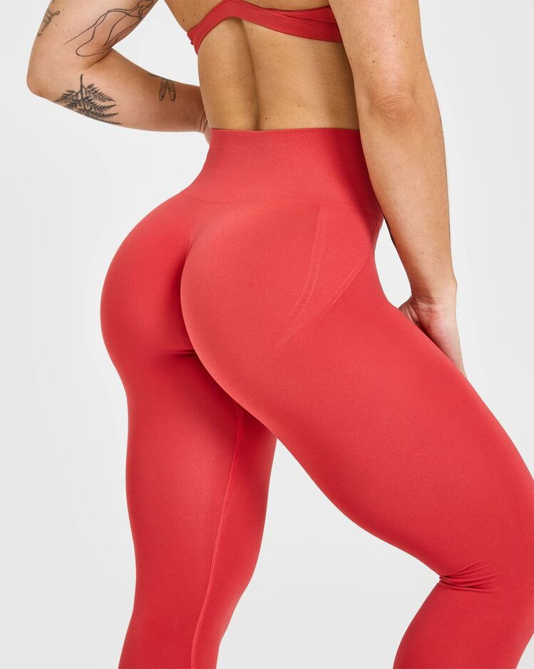Oner Active Scrunch Seamless Yüksek Bel Tayt - Mercan Kırmızısı