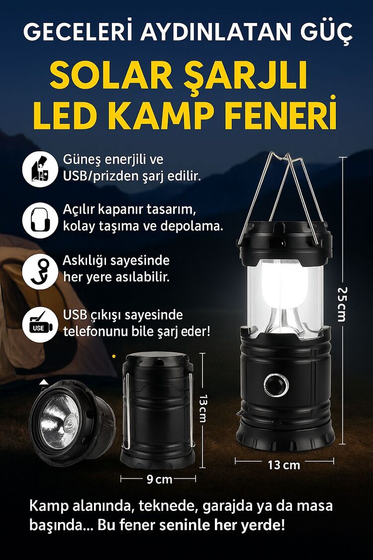 Solar Şarjlı Kamp Feneri