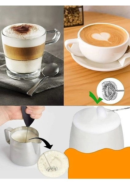 Pilli Mini Mixer Kahve Süt Köpürtücü Karıştırıcı Cappuccino Mixer