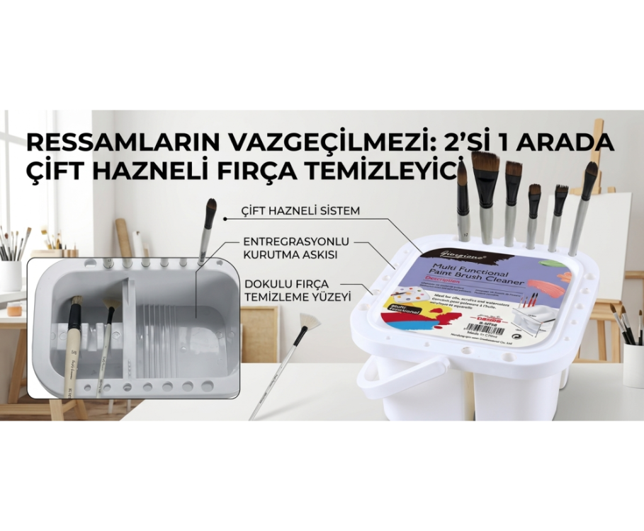 Plastik Fırça Temizleme Kabı Saplı