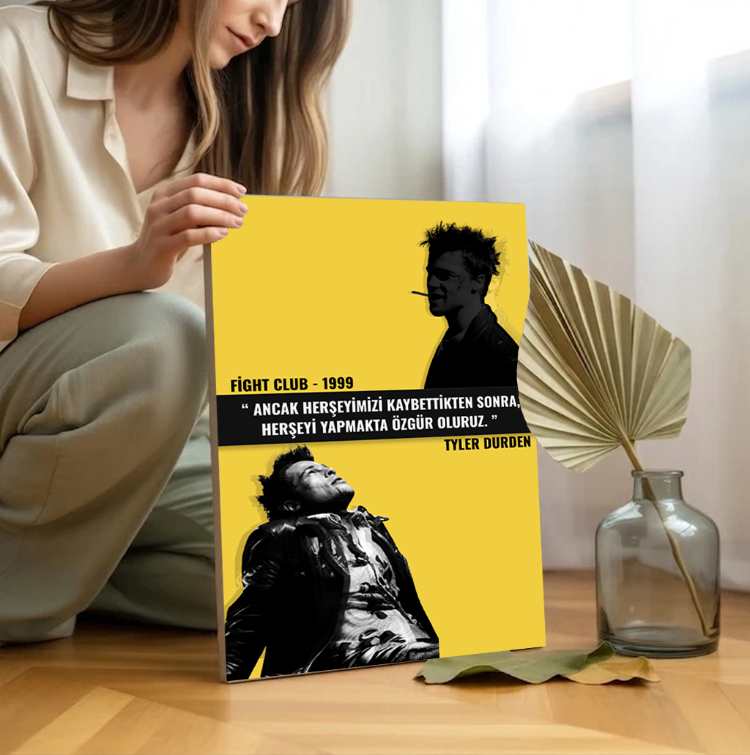Tyler Durden "KAYBETTİKTEN SONRA ÖZGÜR OLURUZ" Alıntı Premium 4K Kanvas Tablo