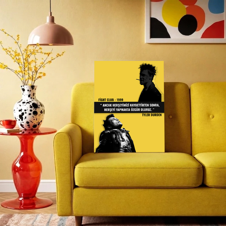 Tyler Durden "KAYBETTİKTEN SONRA ÖZGÜR OLURUZ" Alıntı Premium 4K Kanvas Tablo