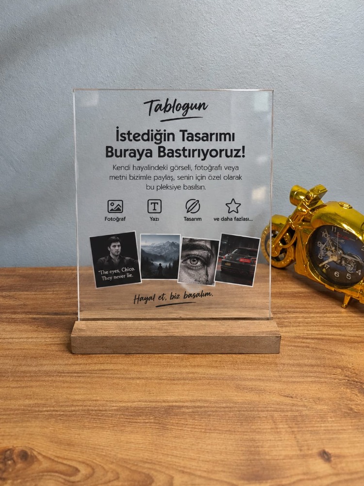 Kişiselleştirilebilir Pleksi Levha 20x20 CM (Stand Hediyeli)