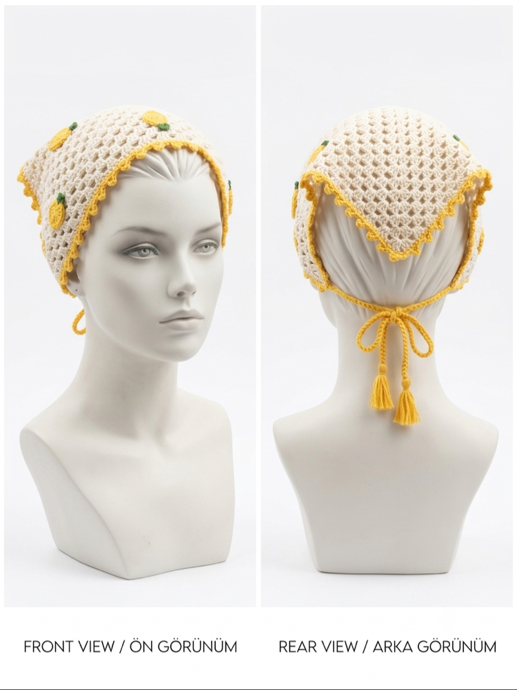 Limon detaylı örgü saç bandana 