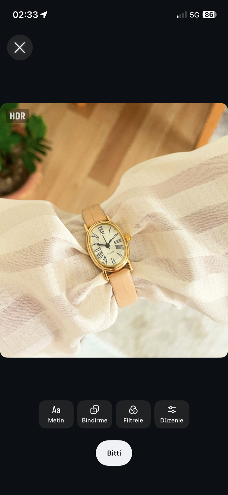 Vintage krem renk bayan kol saati