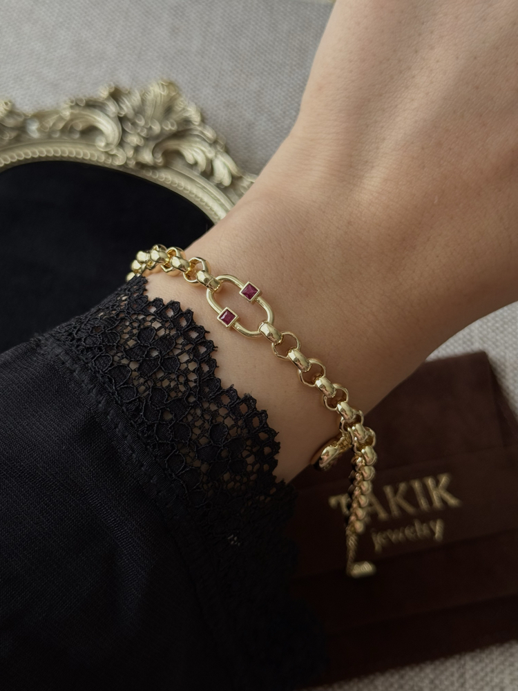 Kilit Kalp Detay Burgundy Bileklik | 14k vip
