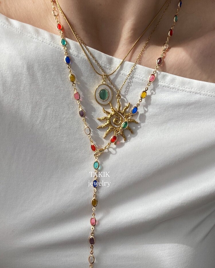 Rainbow Drops Y Kolye | Altın Kaplama