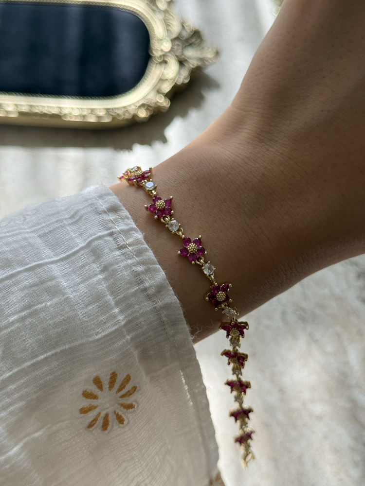 Bordo Çiçek Bileklik | 14k vip