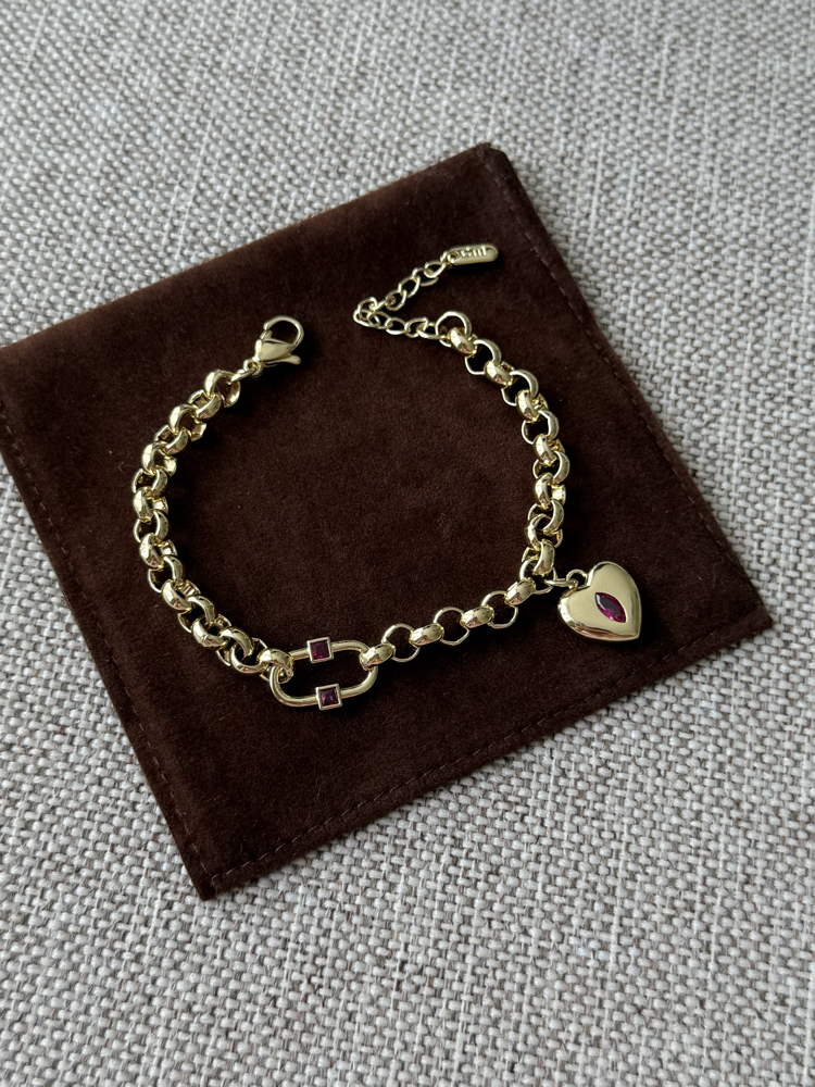Kilit Kalp Detay Burgundy Bileklik | 14k vip