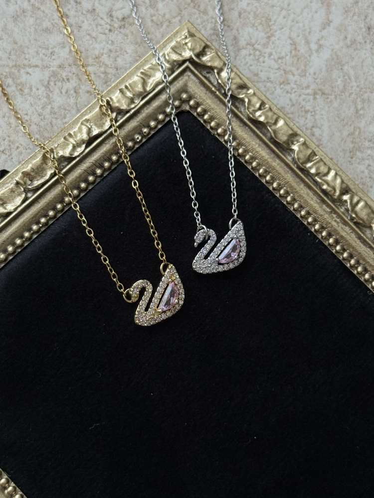 Mini Swan Kolye Pembe | Çelik