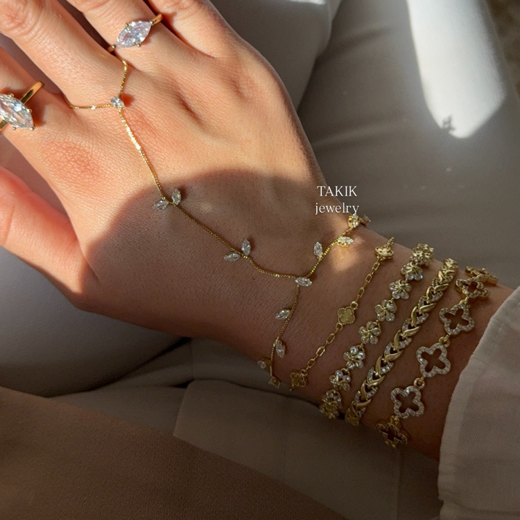 Taşlı Çiçek Bileklik | 14k vip