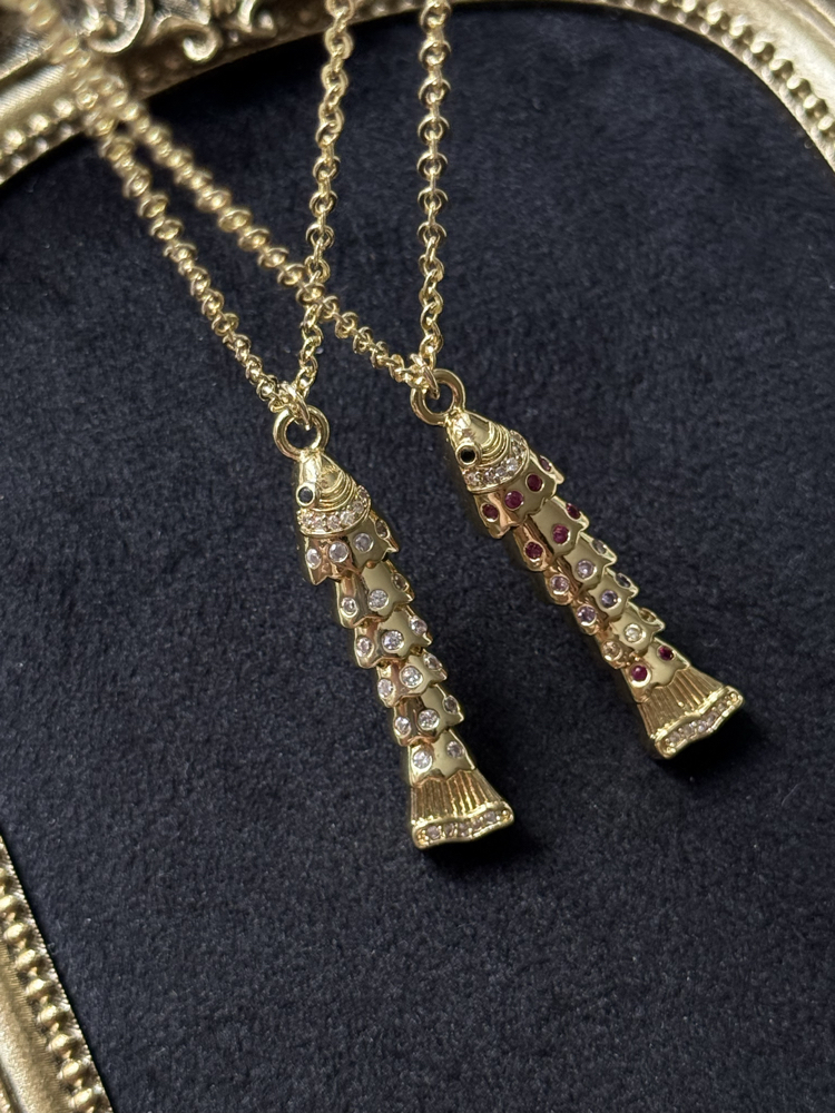 Sallanan Beyaz Taşlı Balık Kolye | Çelik | Gold