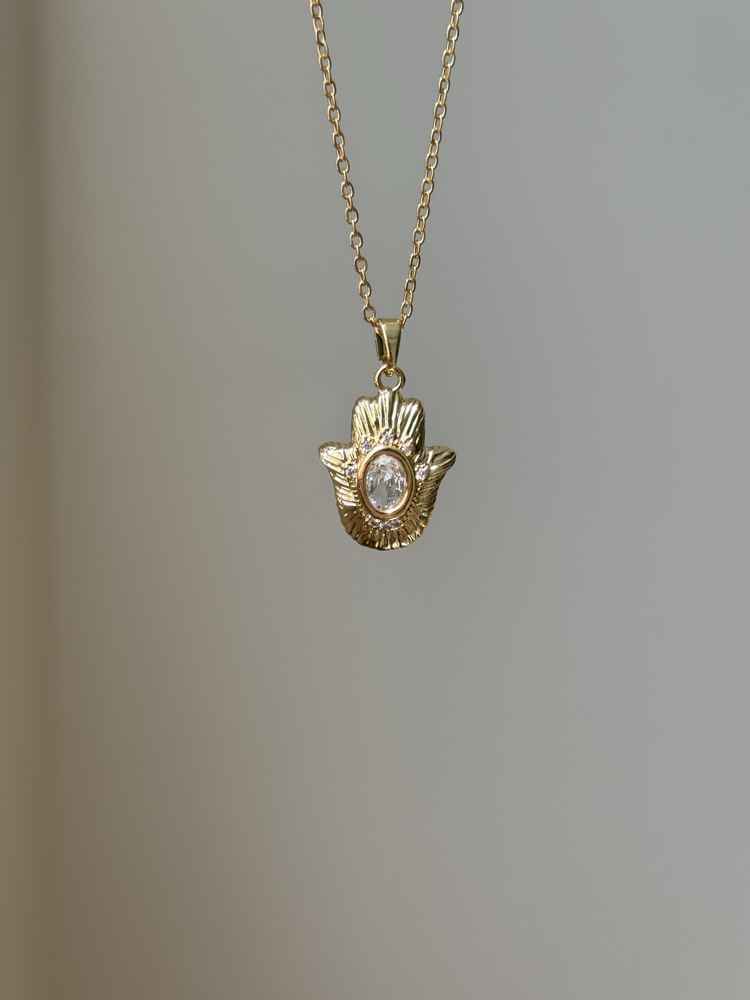 Taşlı Hamsa Kolye | Çelik