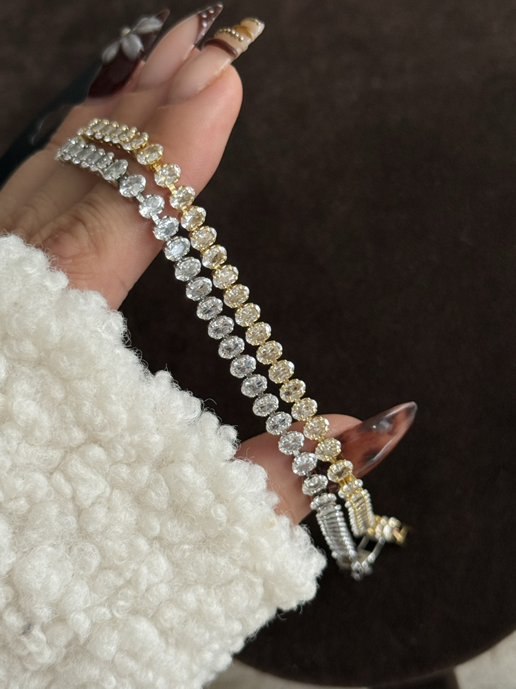 Oval Taş Suyolu Bileklik | 14k vip