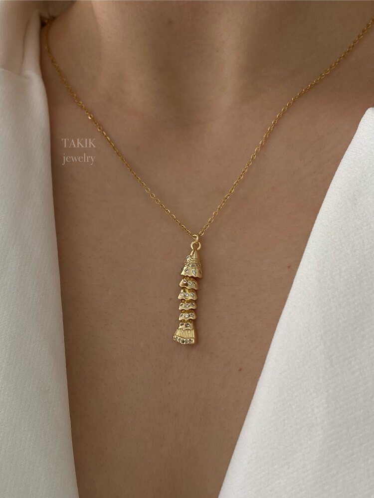 Sallanan Beyaz Taşlı Balık Kolye | Çelik | Gold