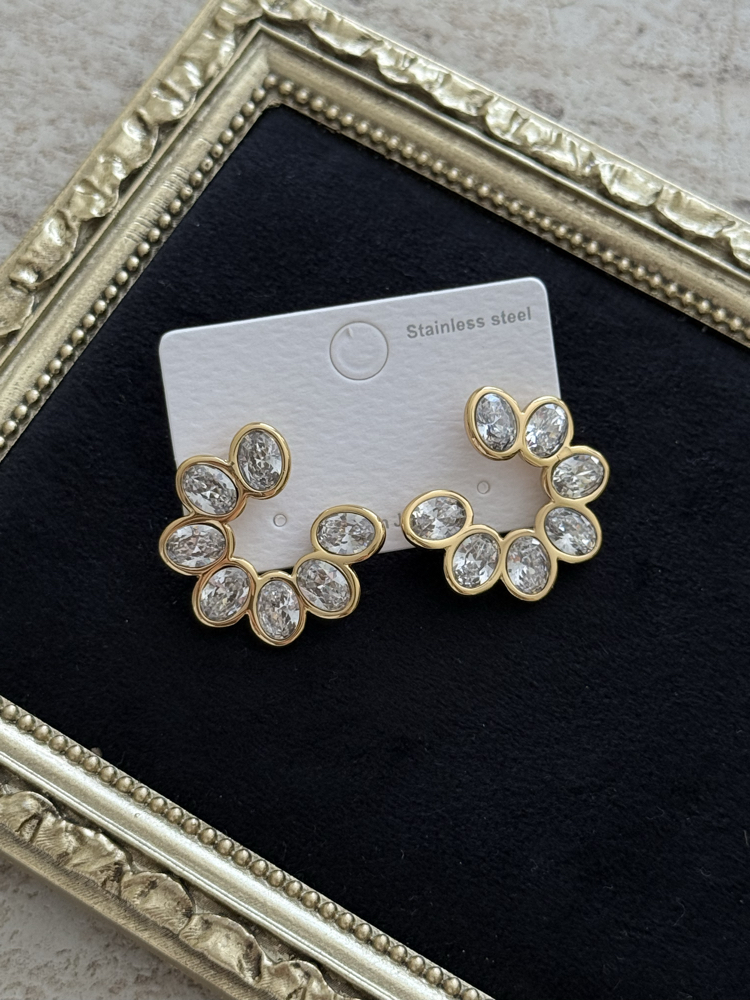 Oval Taşlı Küpe | Çelik