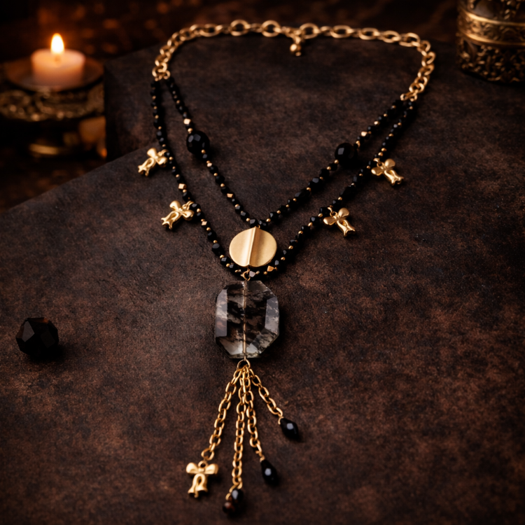 Royal Noir – Rutil Kuvars Statement Kolye