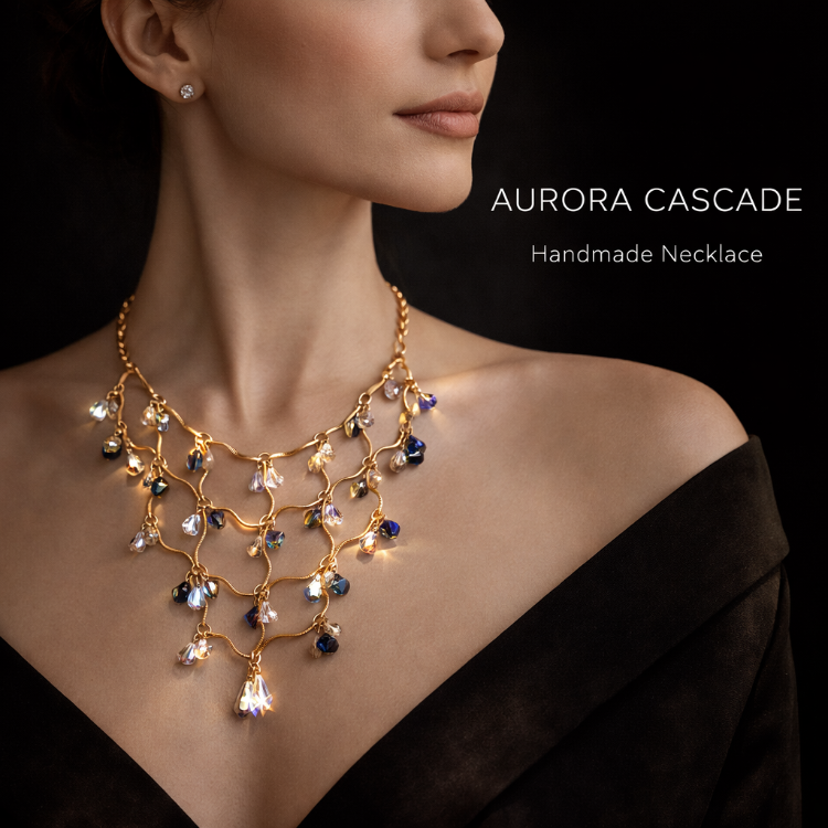 Aurora Cascade - Altın Kaplama Kristal Taşlı El Yapımı Kolye
