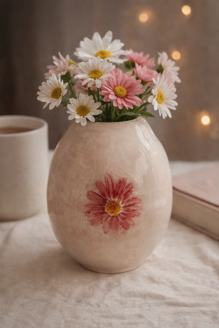 Blush Daisy – El Yapımı Seramik Vazo