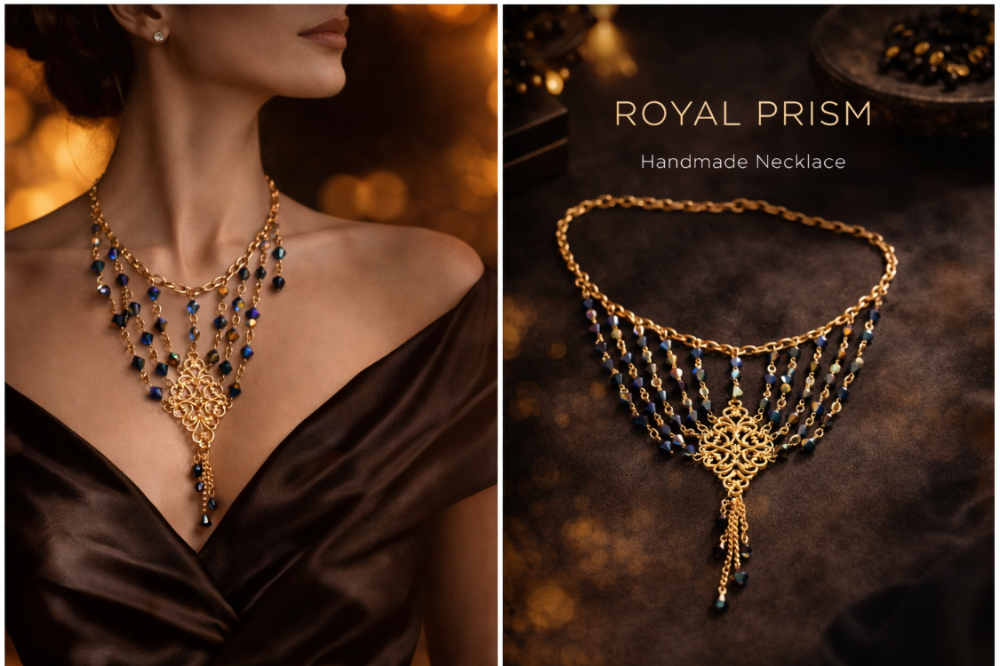 Royal Prism - Altın Kaplama Kristal Taşlı El Yapımı Kolye