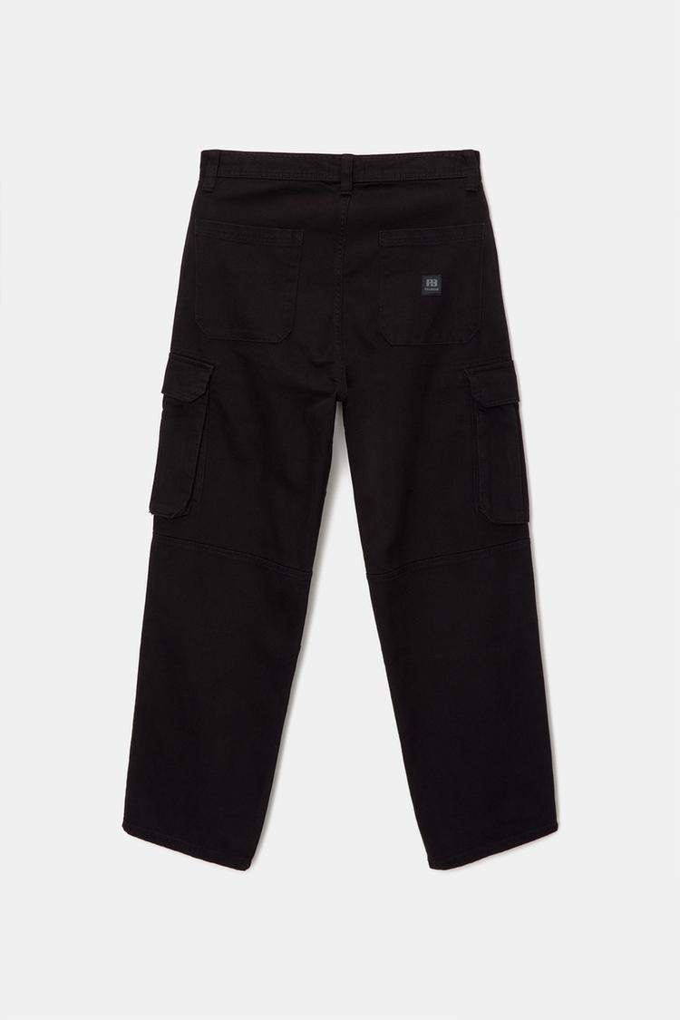 Oversize %100 Cotton Erkek Kargo Pantolon Siyah